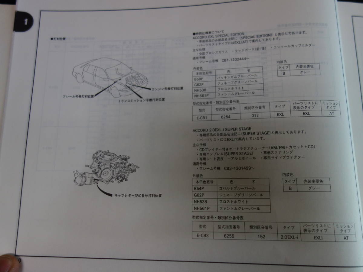 ホンダ アコード CB1 / CB2 / CB3 / CB4型 純正 パーツカタログ / パーツリスト 7版 1993年【当時もの】_画像4