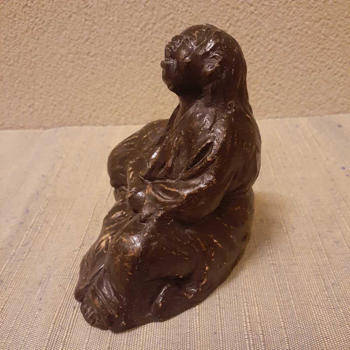 寒山拾得 時代 置物 土人形 銘あり 約15cm×12cm×約7.5cm_画像6