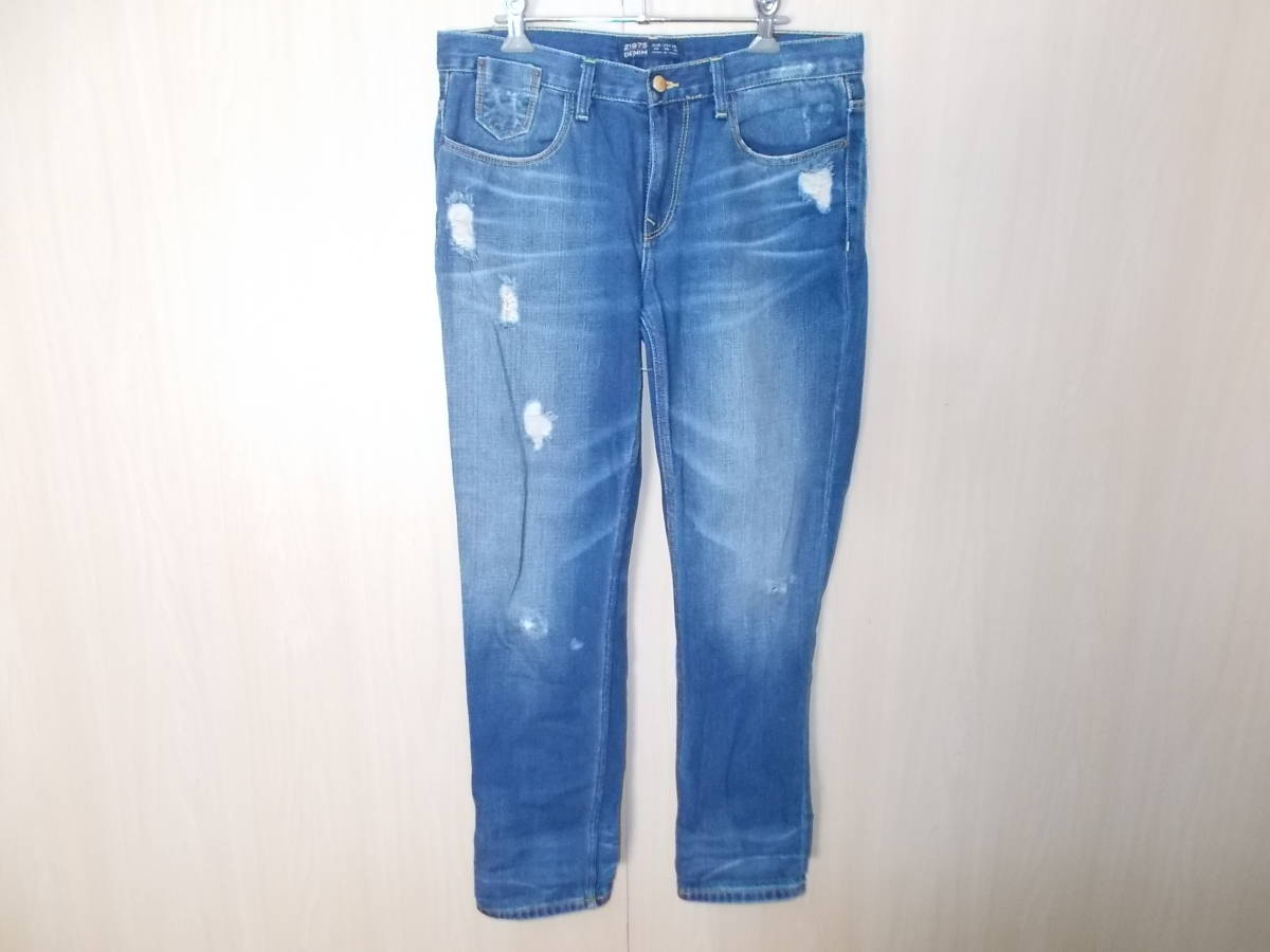 b226◆ZARA BASIC DEPT. Z1975DENIM◆ザラベーシック EUR38USA06MEX28 インディゴ コットン100％ クラッシュ ジーンズ ややテーパード 3B_画像1