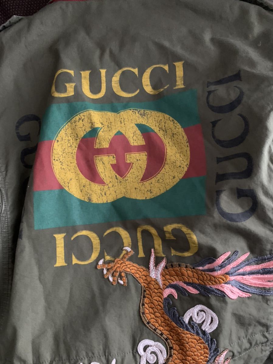 グッチ Gucci ミリタリー ブルゾン ジャケット サイズ46 刺繍 プリント フィールドジャケット ロゴ メンズ