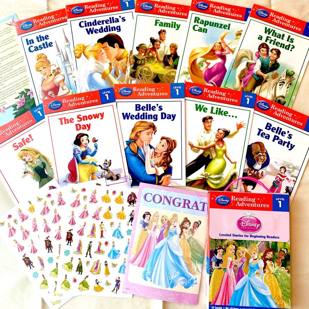 【新品】ディズニープリンセス 英語絵本10冊シール,BOX付き ラプンツェル 他 Reading Princess Disney