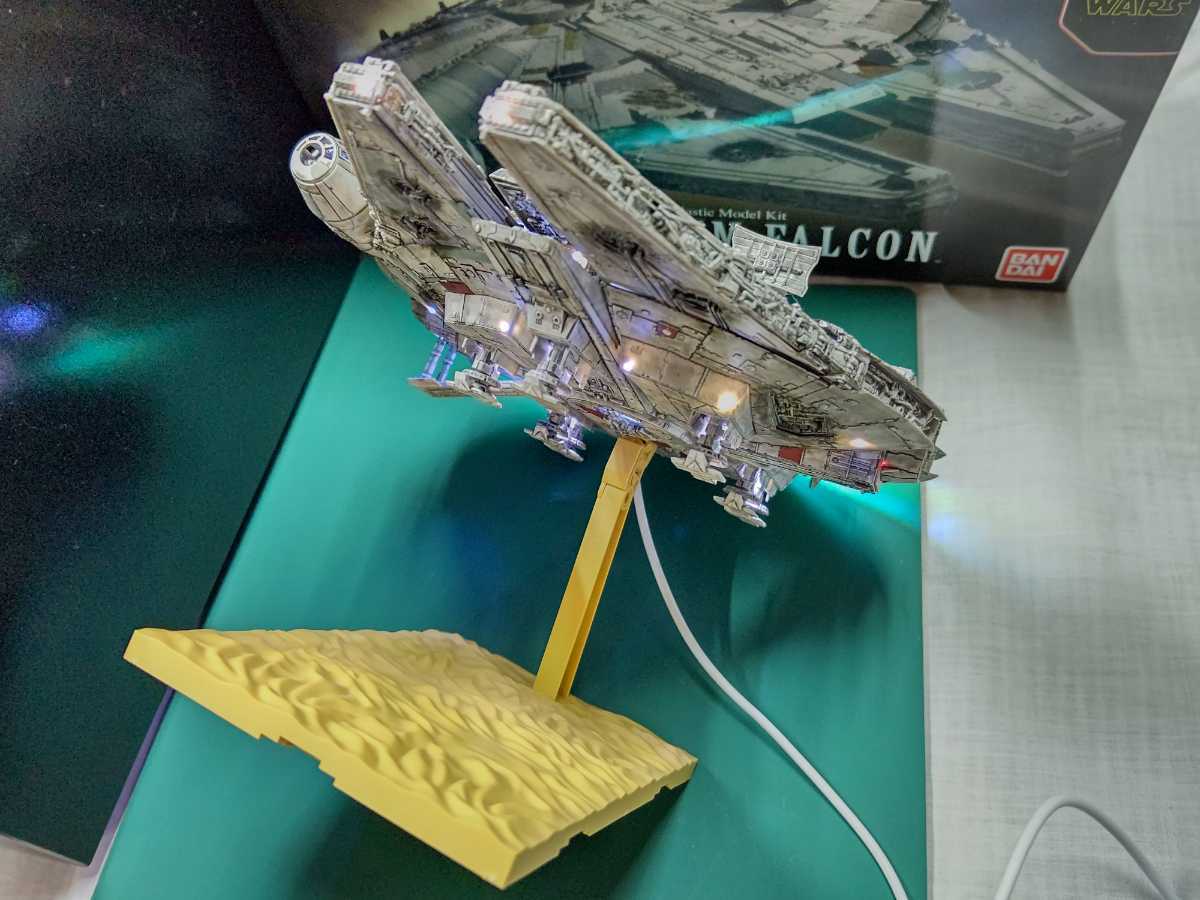 ① Bandai millenium Falcon Star Wars force. ..1/144 plastic model assembly illumination built-in ending USB power supply specification painting final product 