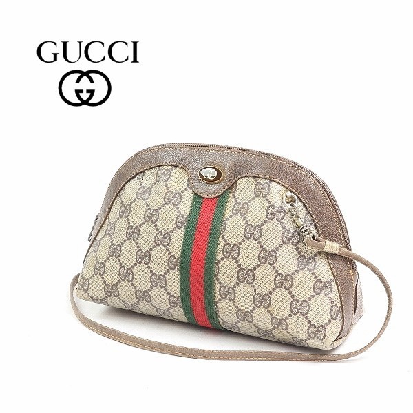 ヴィンテージ◆GUCCI/オールド グッチ PVC×レザー GG柄 シェリーライン 斜め掛け ミニ ショルダー バッグ_画像1