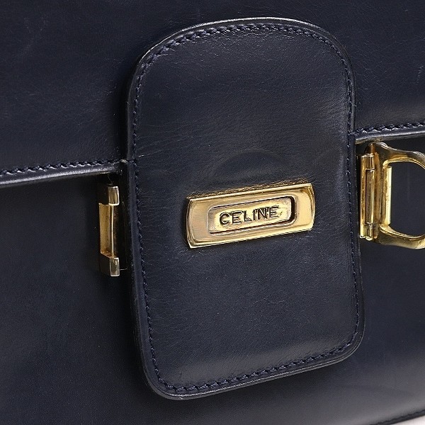 ヴィンテージ◆CELINE/セリーヌ レザー 馬車金具 ホースキャリッジ 肩掛け ショルダー バッグ ダークネイビー_画像7