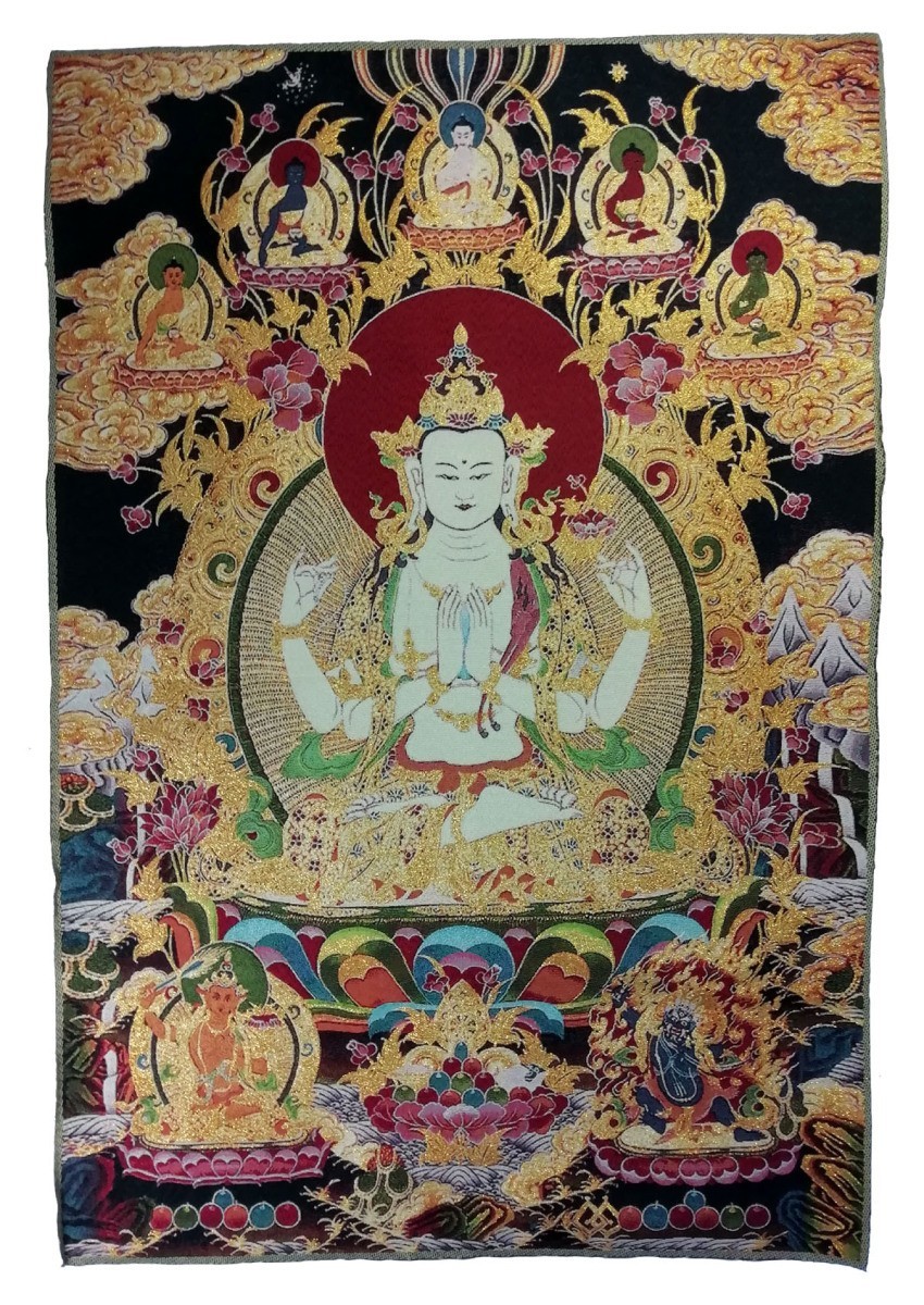 セールイベント盛り沢山 チベット密教仏画掛軸 四臂観音菩薩 仏教 織物