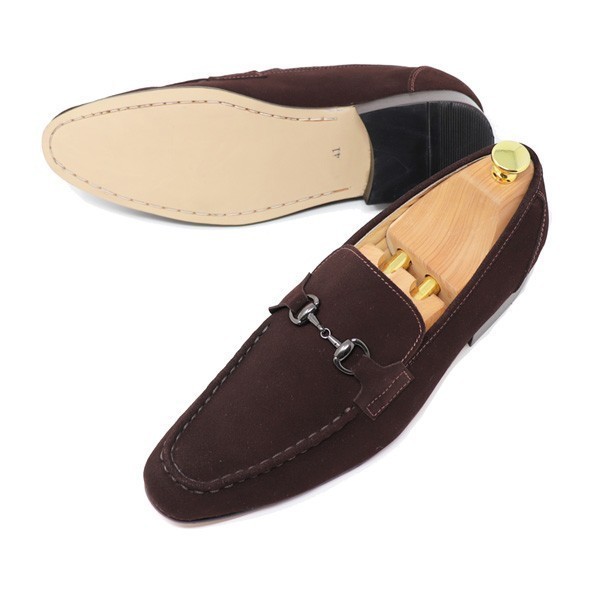 24cm hand made original leather bit Loafer suede moccasin dark brown DBR men's shoes leather ma Kei made law S107