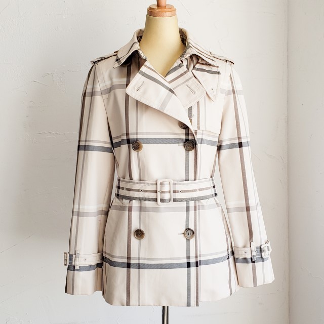 美品 コーチ coach トレンチコート チェック柄 XS ハーフ丈 オフ ...