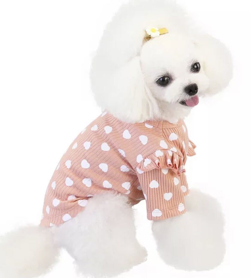 犬服 Mサイズ ハート型 フリル 犬服 シャツ 小型犬 新品 未使用 dog ワンピ 犬服 ピンク_画像2