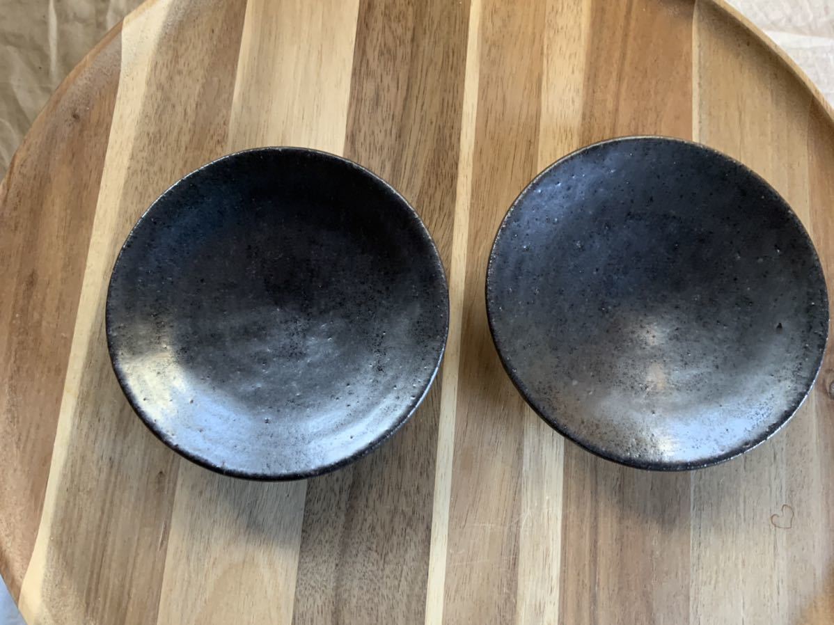123 黒マット 小皿 2枚セット 取り皿 オブジェ インテリア 陶器 和食器 釉薬_画像2