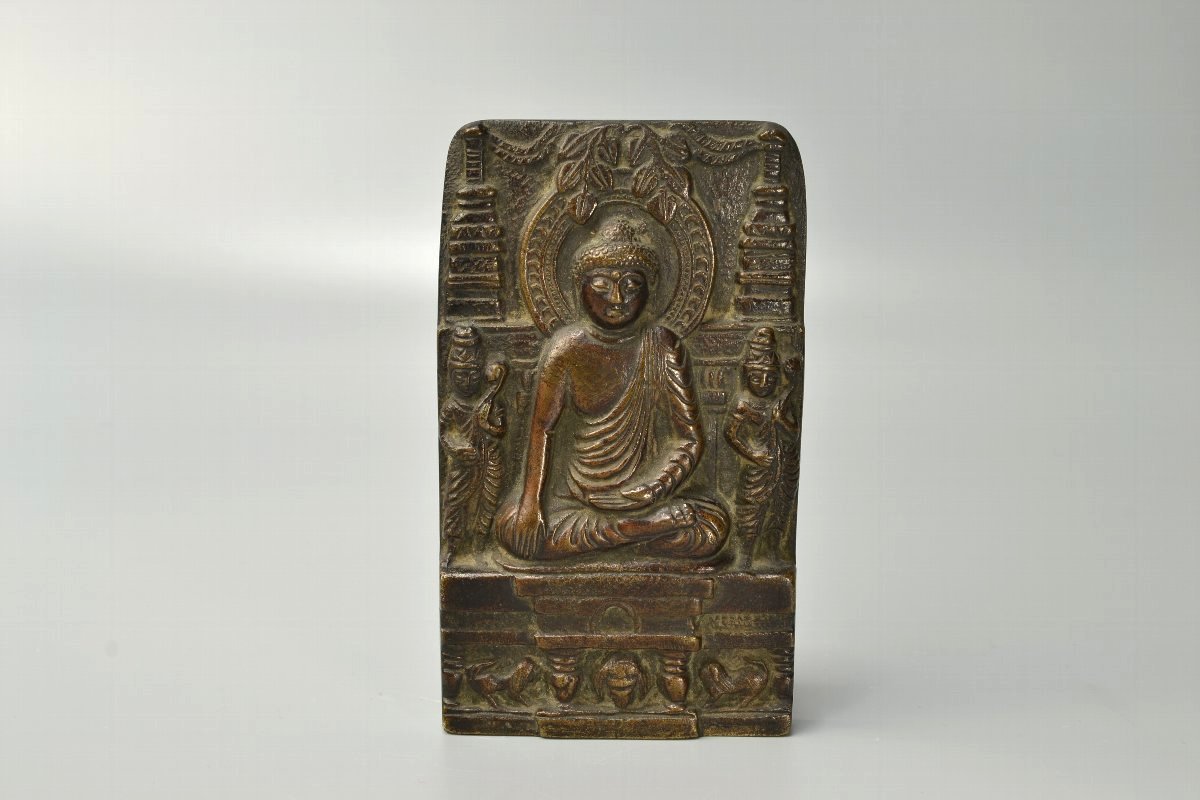 【 仏教美術　仏像　打出　仏龕　銅製　晴章 刻　明治大正期　】