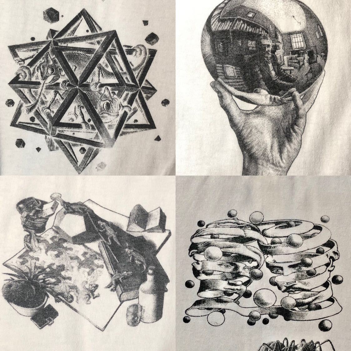【着るアート】M.C. Escher エッシャー グラフィックT アート だまし絵 ヴィンテージ ロンT トロンプ ルイユ 哲学 無限 有限 平面 立体