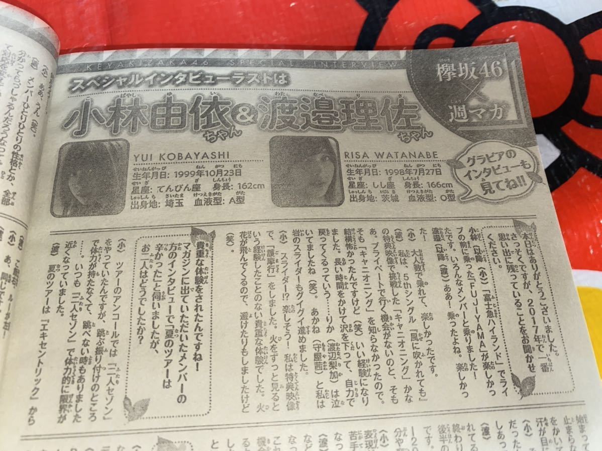 ☆週刊少年マガジン 2018年No.7 巻頭グラビア 渡邉理佐 小林由依 付録 欅坂46シール 平手友梨奈 長濱ねる 渡辺梨加 ランウェイで笑って