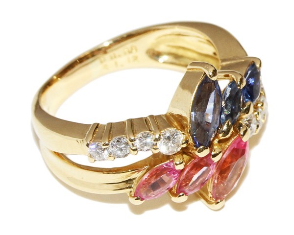 クレサンベール K18YG 合成サファイア×合成ピンクサファイア1.12ct