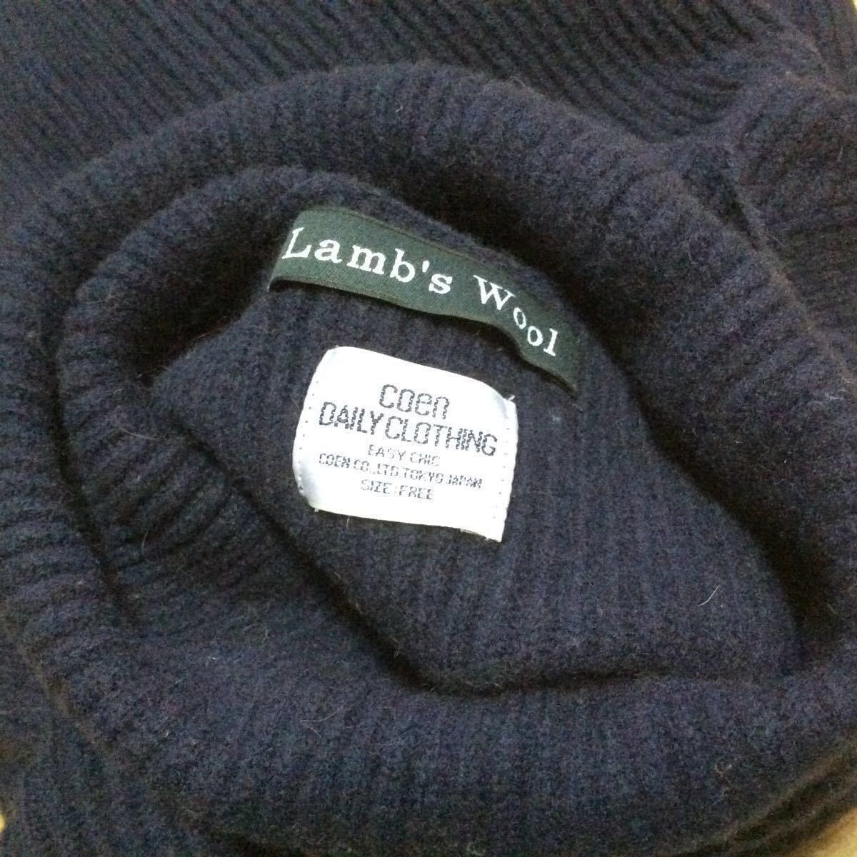 coen 羊毛 ハイネック リブ ニット セーター ネイビー 紺 ウール100% タートルネック レディースS〜M コーエン