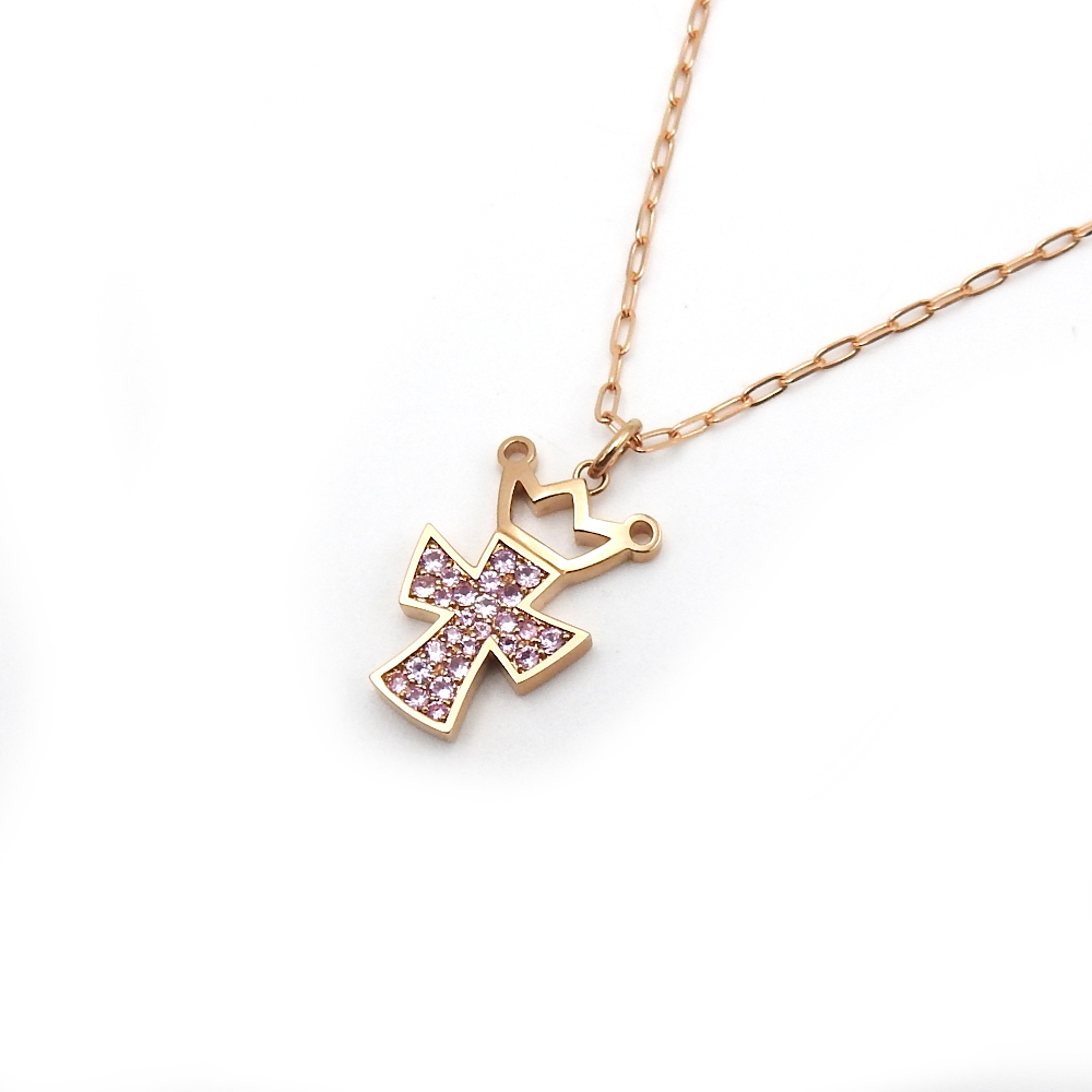 regular goods GaGaMILANO GaGa Milano K18PG pink gold necklace pink sapphire 0.52ct Crown Cross 