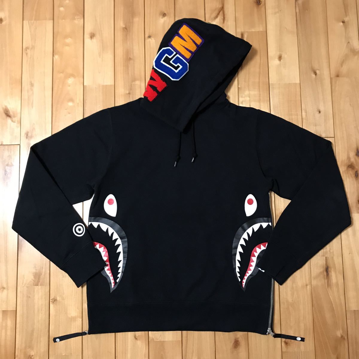 shark side zip hoodie Mサイズ プルオーバー シャーク パーカー a bathing ape bape エイプ ベイプ  アベイシングエイプ WGM black 1521