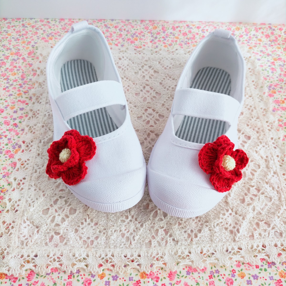上履き 上靴 ▲17㎝ 女の子 赤いお花 うわばき バレエシューズ 通学 入園祝い 保育園 幼稚園