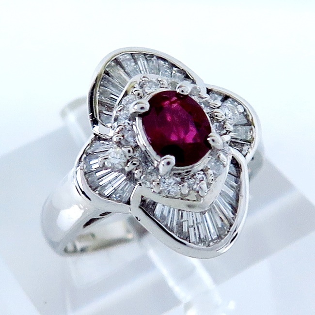 Pt900 ★リング 指輪 ◆ルビー0.54ct 7月誕生石 ◇ダイヤモンド0.96ct ●11.5号 ◆ソーティング付【中古】 /s21975_画像1