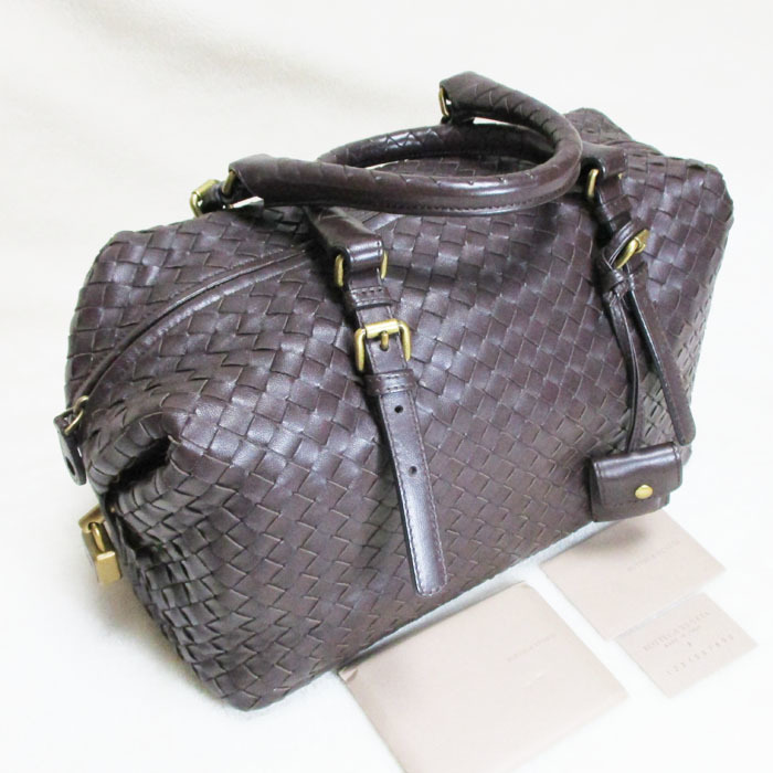 BOTTEGA VENETA ボッテガヴェネタ イントレチャート ミニボストンバッグ 173398-V00A2-2040 ナッパレザー ブラウン 綺麗_画像1