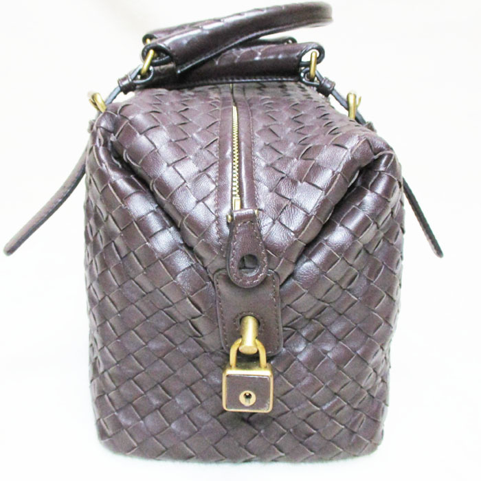 BOTTEGA VENETA ボッテガヴェネタ イントレチャート ミニボストンバッグ 173398-V00A2-2040 ナッパレザー ブラウン 綺麗_画像4