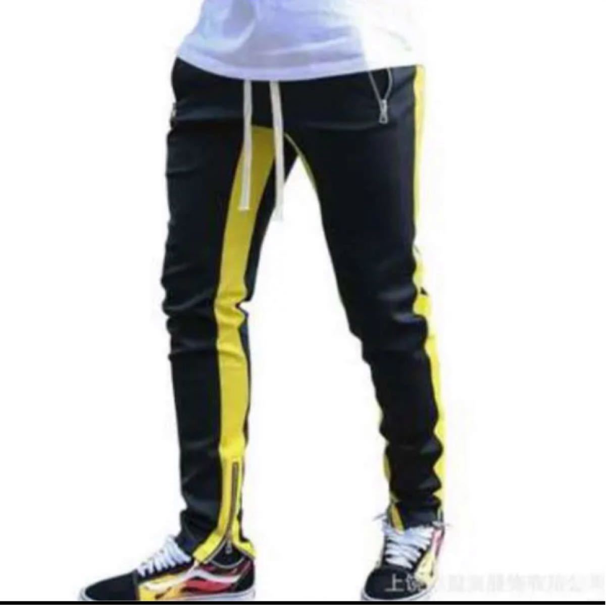 ラインパンツ ジョガーパンツ メンズ スウェット 黒 ブラック 黄 イエロー M NIKE adidas スウェットパンツ