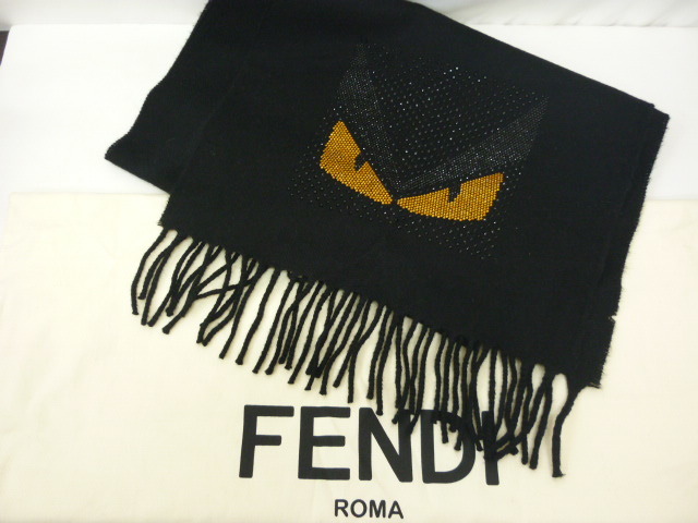 FENDI フェンディ マフラー モンスター ブラック 黒 ウール ライン