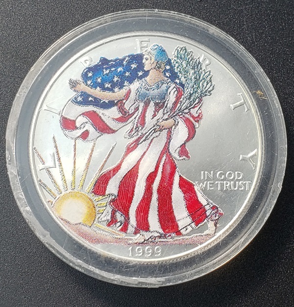 希少 1999年 ウォーキングリバティ 銀貨 カラーコイン イーグル 1ドル 1oz 純銀 FINE SILVER_画像5