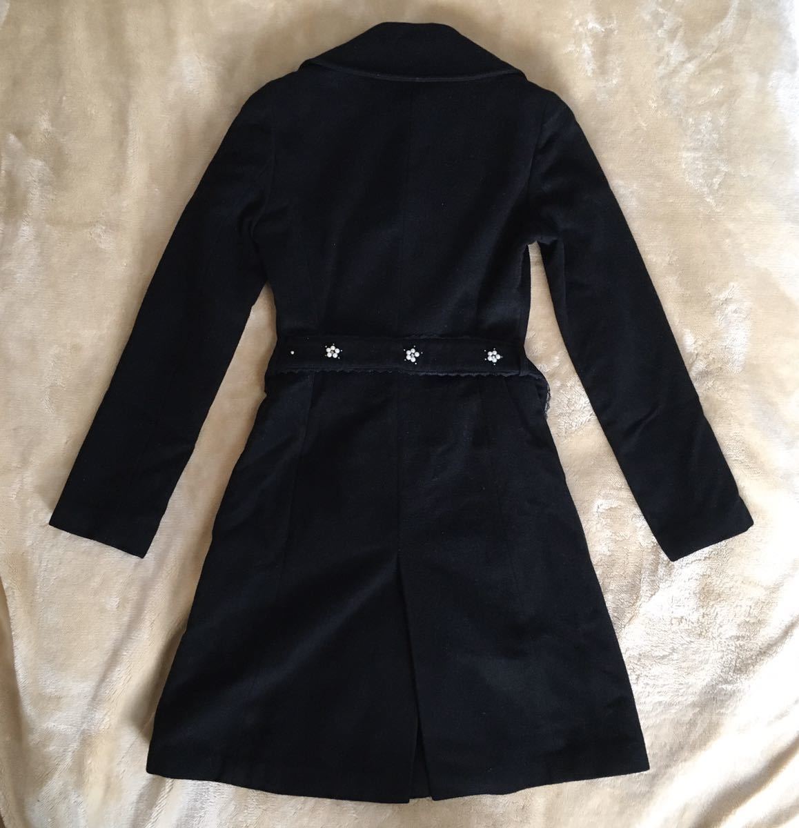  lovely black biju- pearl pretty te-to black dot polka dot race trench coat long coat Pinky Girls PinkyGirls