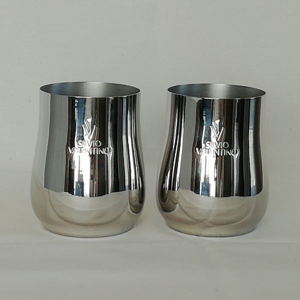 si ruby o* Valentino * excellent 18-8 stainless steel beer & water break up cup 2 customer set *SILVIO VALENTINO -ITALY-