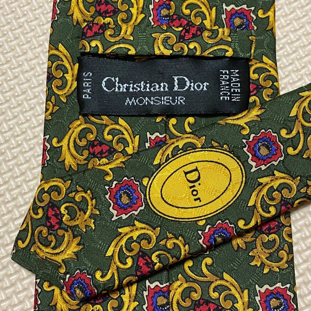 ＊美品＊ Christian Dior ハンドメイド 高級感溢れるネクタイ フランス製 総柄 ネクタイ シルク