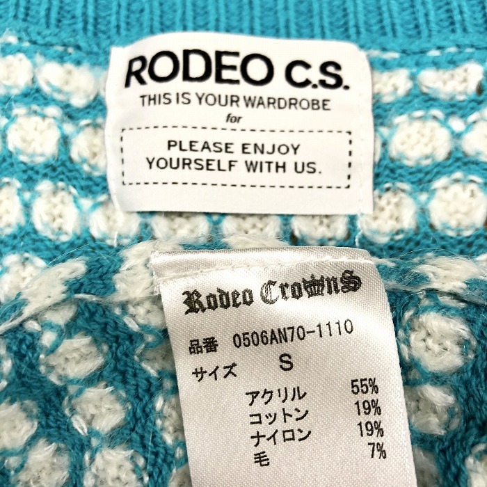 RODEO C.S. ロデオクラウンズ S レディース ウールライクニット セーター ドット柄 ラウンドネック 長袖 - ブルー系×ホワイト 青系×白_画像5