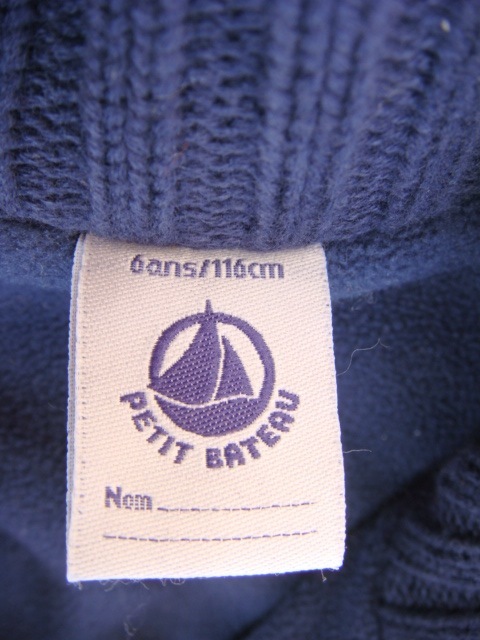 PETIT BATEAU プチバトー　ニットジャンパー　ジップアップセーター ネイビーにワインの模様編み　フリース裏　二重　６ans/１１６cm_画像4