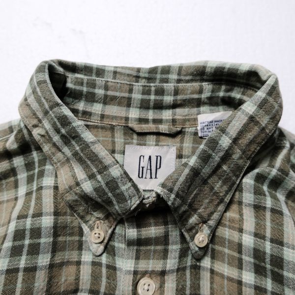 90's 00's ギャップ GAP チェック ラミー レーヨンシャツ (L) 茶×緑系 オールド 旧タグ 90年代 00年代 白タグ_画像4