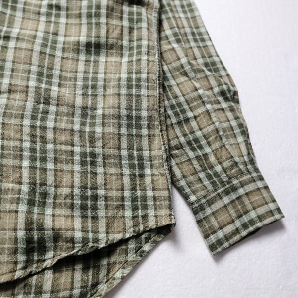 90's 00's ギャップ GAP チェック ラミー レーヨンシャツ (L) 茶×緑系 オールド 旧タグ 90年代 00年代 白タグ_画像6