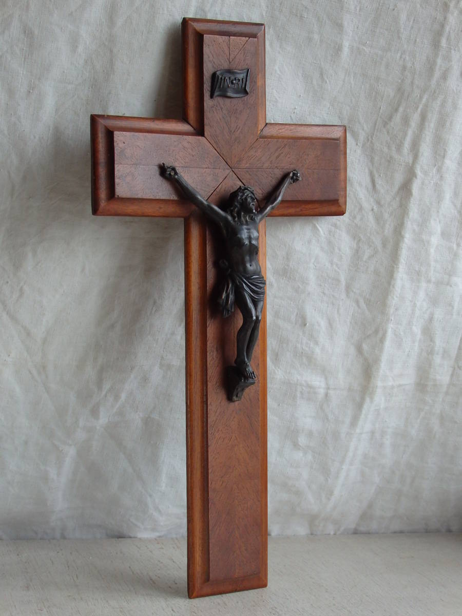 フランスアンティーク 十字架 クロス ウォール 壁掛け キリスト 教会 装飾 インテリア フレンチ 蚤の市 ブロカント 木製_画像2