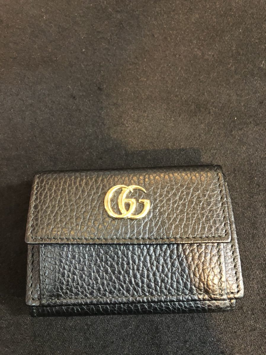 GUCCI グッチ コンパクトウォレット プチマーモント レザー ブラック