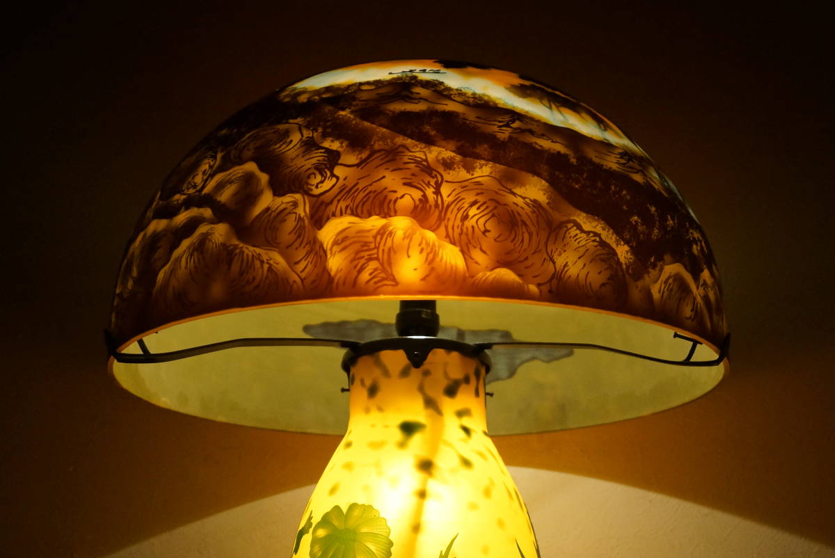 エミール　ガレ　超特特大　H83cm　傘　50cm　２灯　ランプ　ナイトスタンド　フロア照明　◆素晴らしい逸品　M-1246_画像7