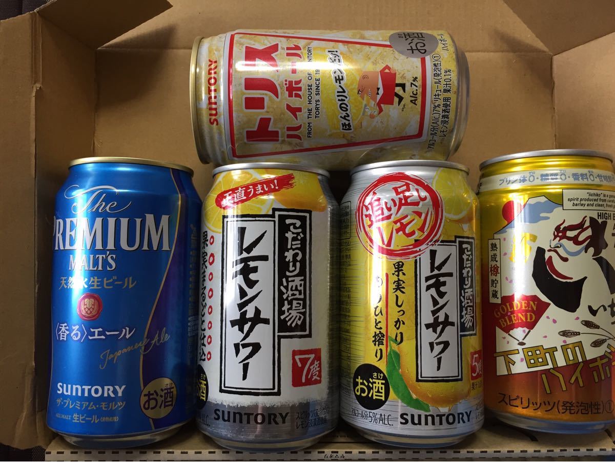 アルコール飲料飲み比べ ザプレミアムモルツ レモンサワー トリスハイボール いいちこ 缶チューハイ