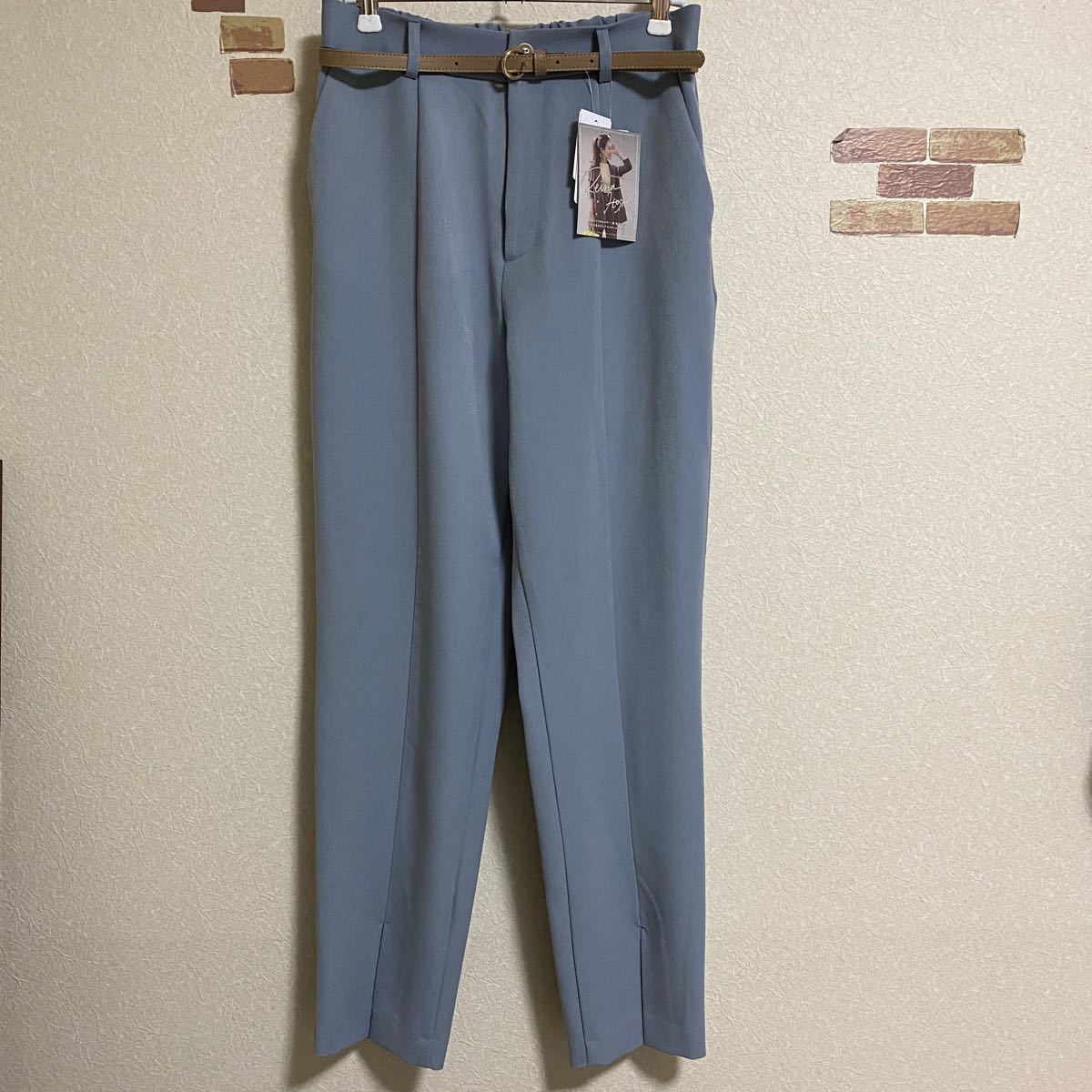 しまむら 星玲奈 ベルト付き裾スリットパンツ ブルー 青