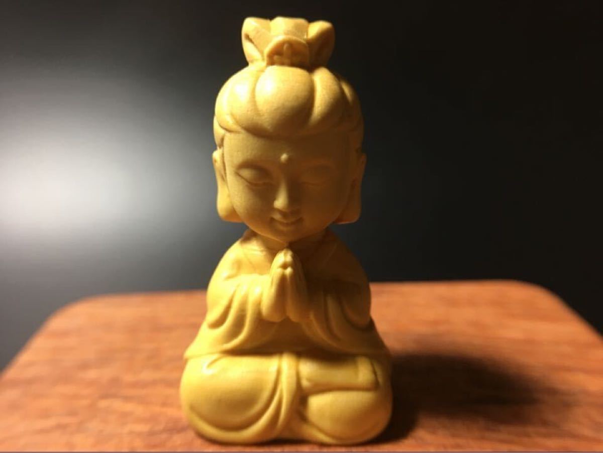 仏教美術 柘植　　可愛い 菩薩　　枕本尊　仏具 仏像 　置物 お守り 縁起物