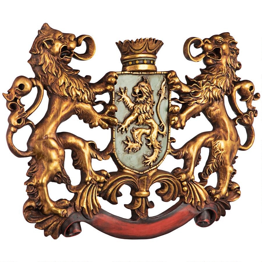 ライオンの紋章 盾 中世王家貴族置物壁掛けオブジェ西洋飾り英国王室の