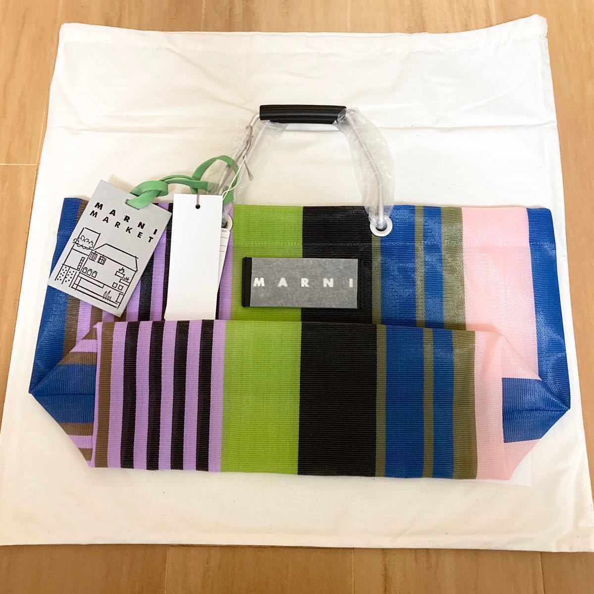 【新品】MARNI マルニ ストライプバッグ ミニ◇マルチグリーン マルニフラワーカフェ タグ付き