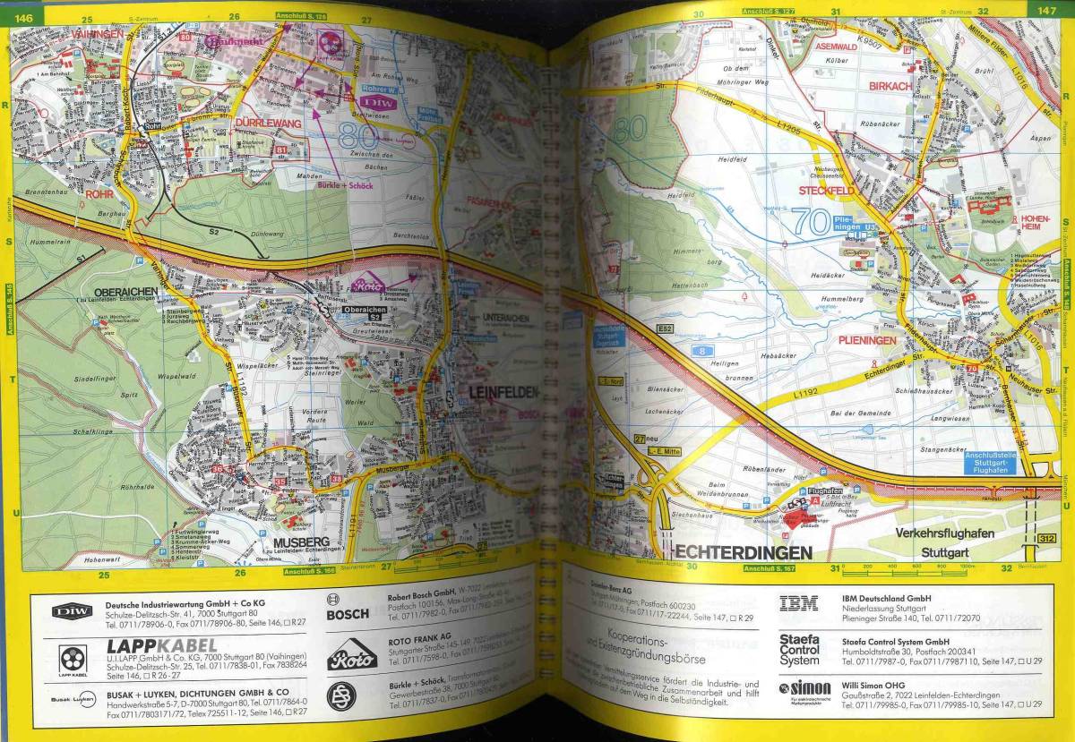 【d9459】1991年 Industrieatlas(Industrial Atlas) - Region Stuttgart（ドイツ産業地図 - シュツットガルト）