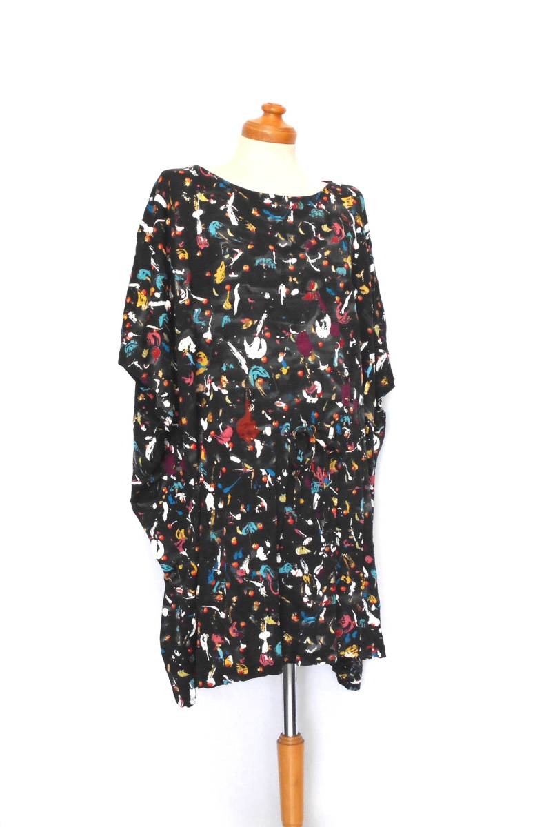 ( beautiful goods free shipping!) TSUMORI CHISATO Tsumori Chisato black fruit print pattern tunic ( made in Japan black easy lak wool wool 100%