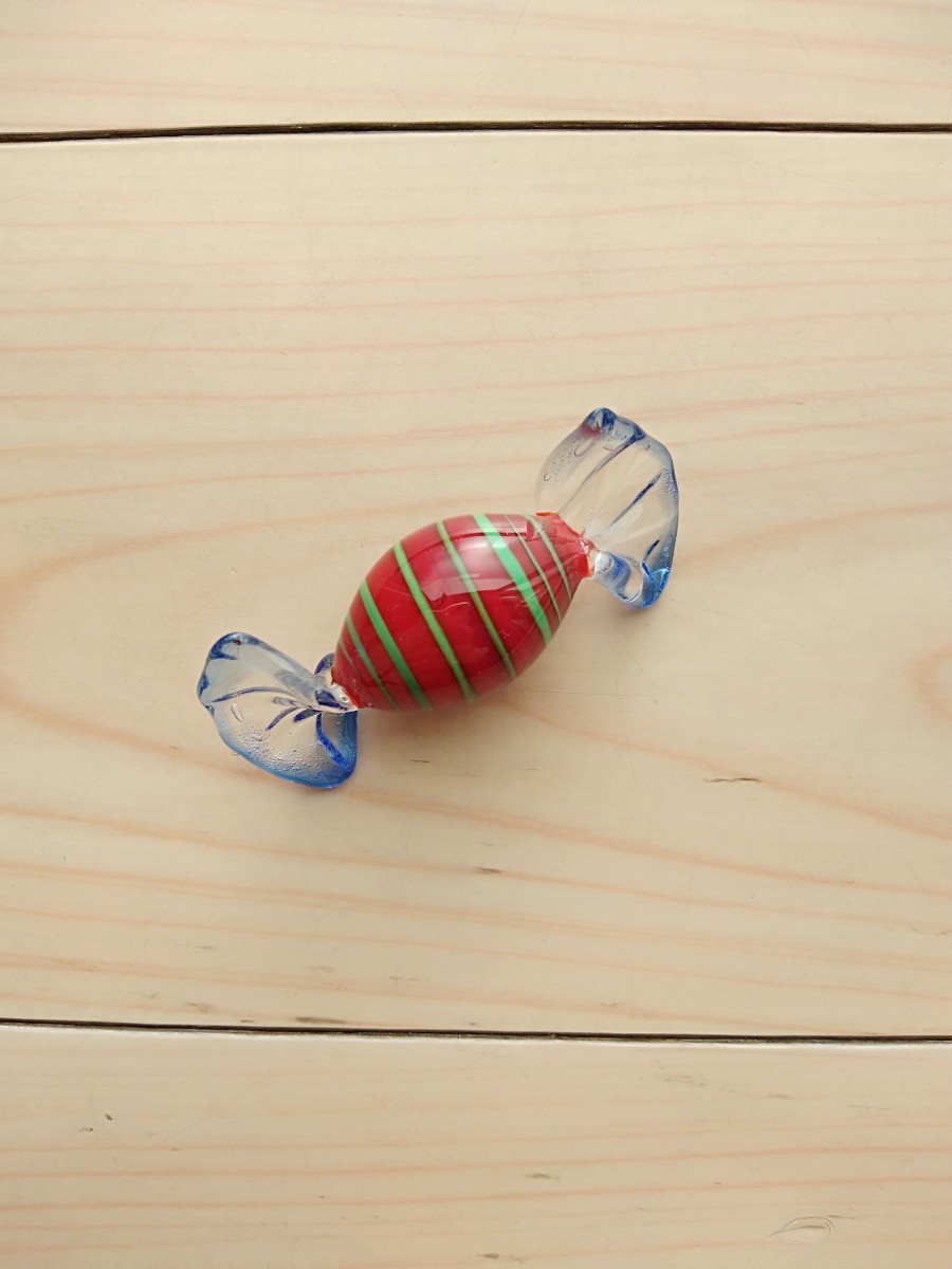 ガラス　船　舟　帆船　ガラス製キャンディー　飴　あめ　赤　縞模様　ガラス細工　ドール