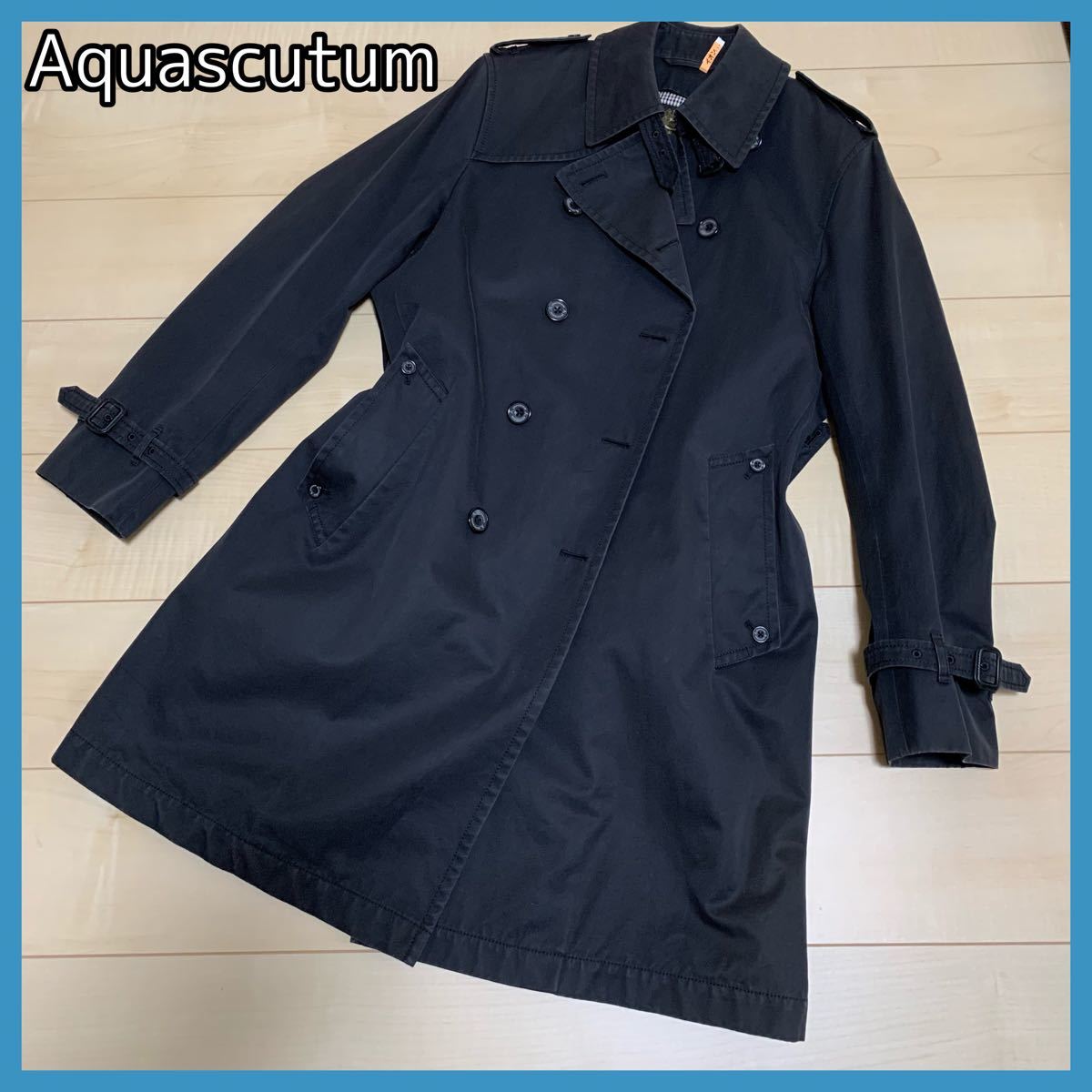 【☆クリーニング済☆】ハイブランド　高級　Aquascutum アクアスキュータム メンズ　トレンチコート　スプリングコート　藍色