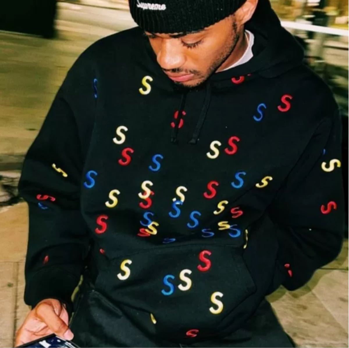 希少サイズ XXL Supreme Embroidered S Hooded Sweatshirt Black 3L XL
