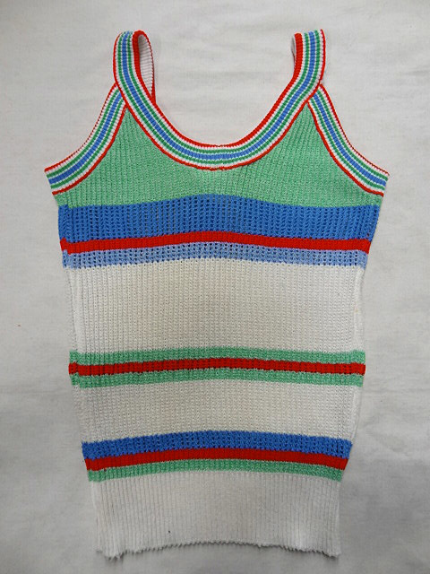  Vintage rare 60S 70S lady's multicolor border stripe knitted tank top camisole tube top inner rare 