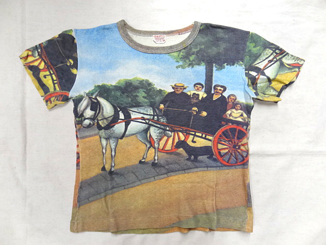 ビンテージ LADY GLORIA 60S 70S 両面 グラフィック 絵 イラスト プリント Tシャツ コットン 100％ マルチ カラー 馬車 犬 人 レア 珍品_画像1