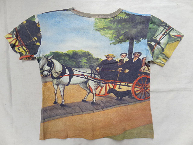 ビンテージ LADY GLORIA 60S 70S 両面 グラフィック 絵 イラスト プリント Tシャツ コットン 100％ マルチ カラー 馬車 犬 人 レア 珍品_画像2